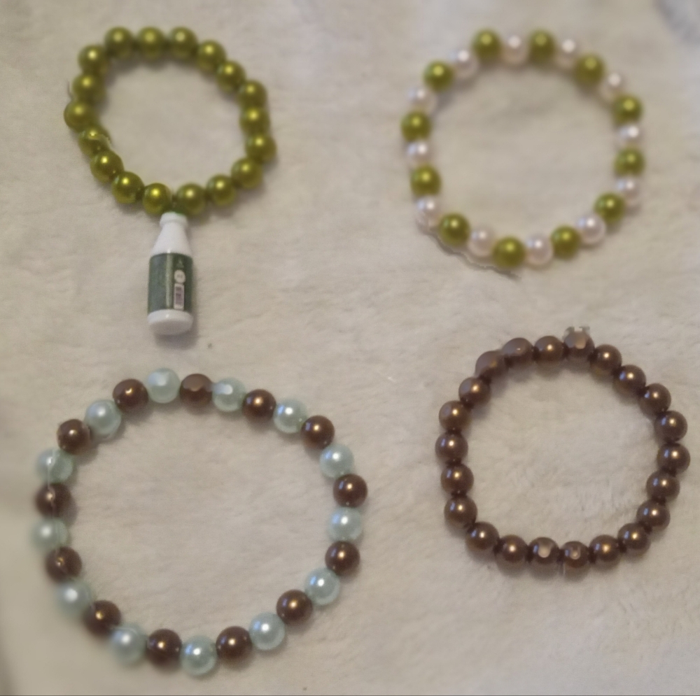 Elegant Beaded Bracelet Set - Green, Brown, Blue